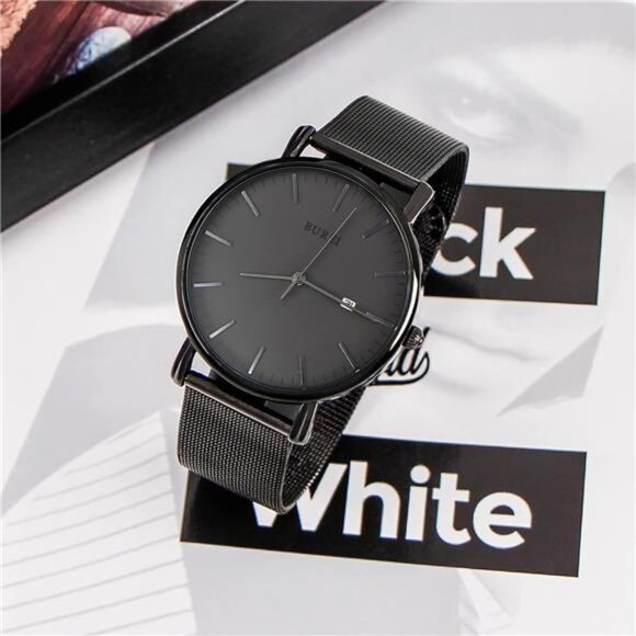 Men's Fashion Minimalist Wrist Watch All Black Waterproof Watches Simple - Picture 3 of 7